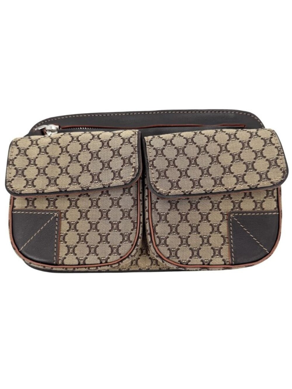 Celine Belt Bag Macadam Canvas Brown Silver